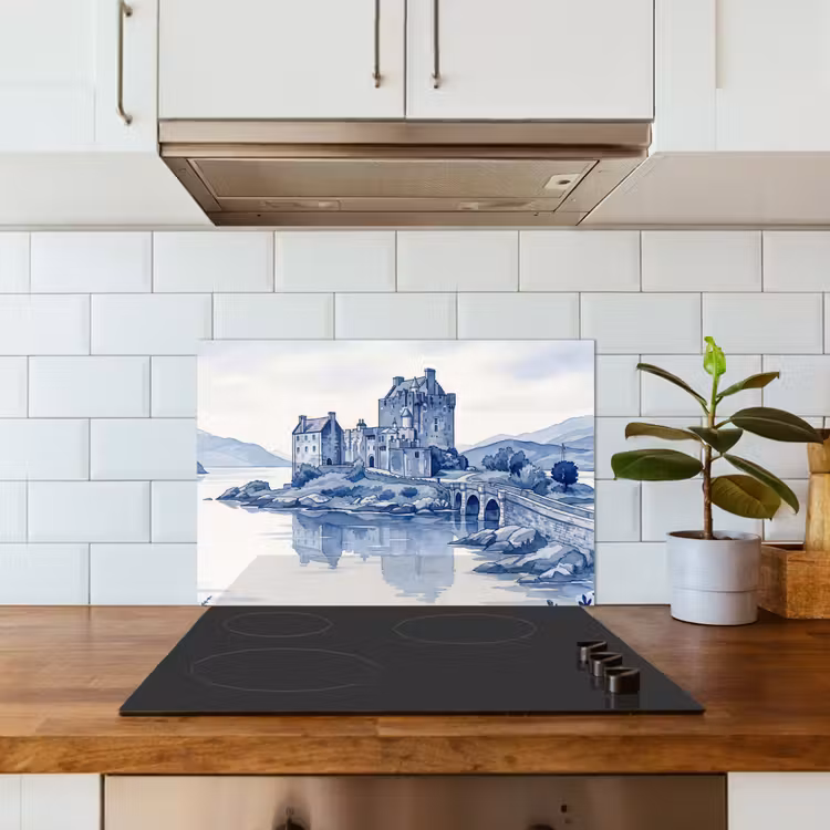 Spatscherm keuken - Schots - Kasteel - Blauw - Aquarel — 6