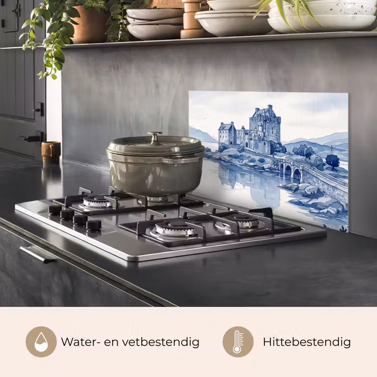Spatscherm keuken - Schots - Kasteel - Blauw - Aquarel — 7