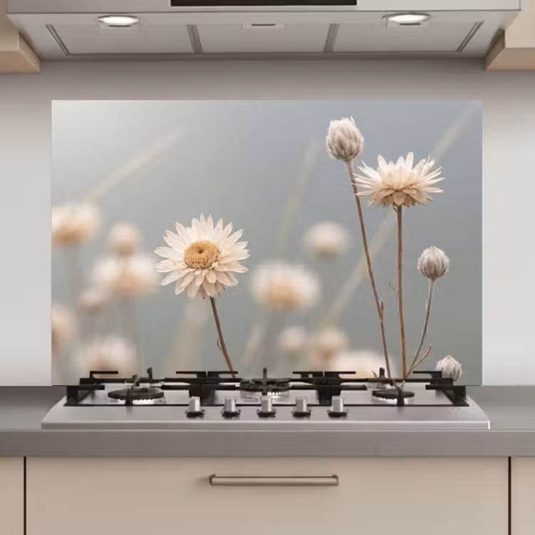Spatscherm keuken - Strobloemen - Wit - Daglicht — 1