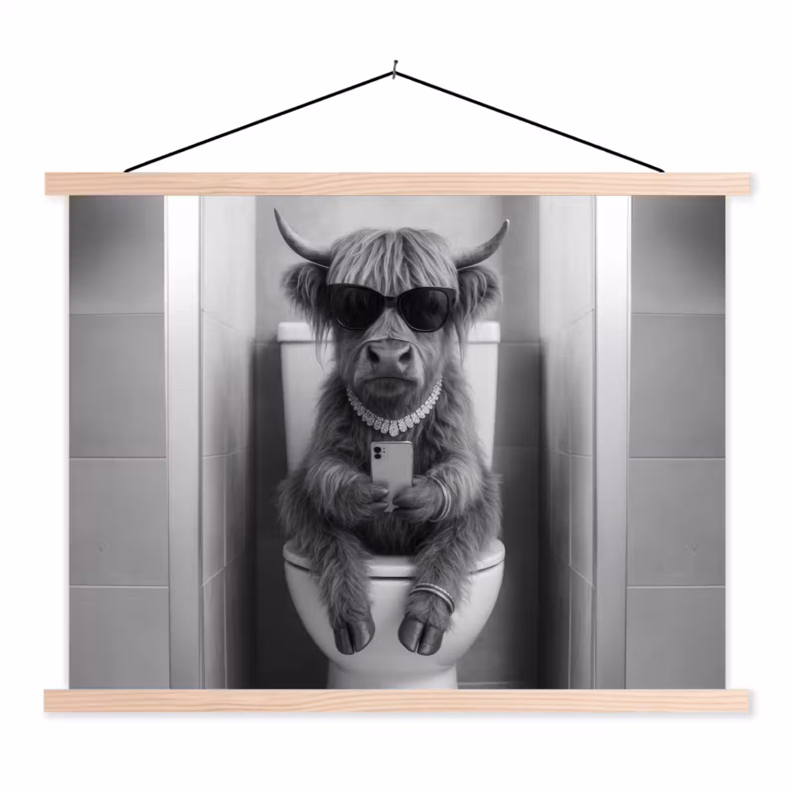 Schoolplaat - Stier - Telefoon - Toilet - Zwart - Wit — 1