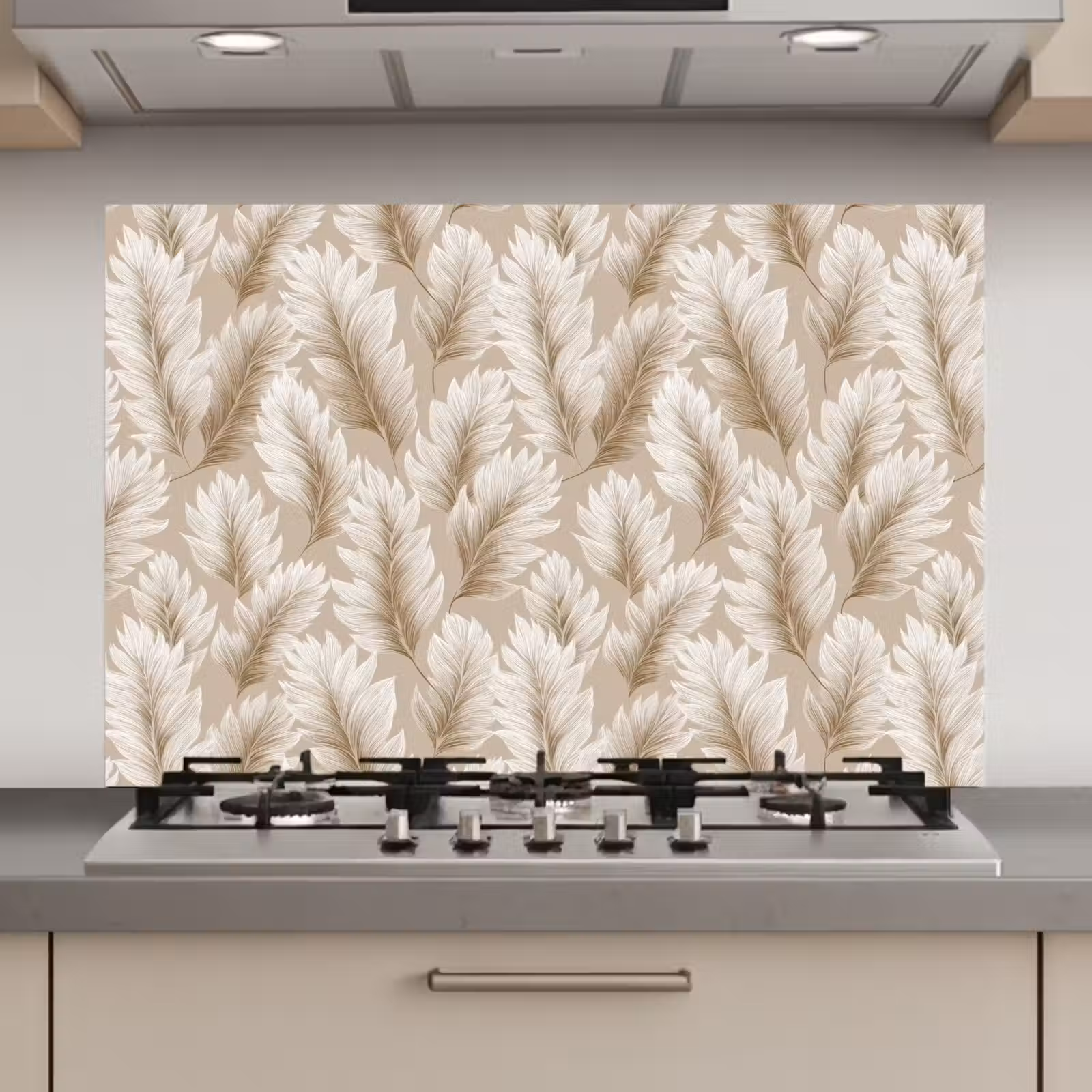 Spatscherm keuken - Botanisch - Patroon - Beige — 1