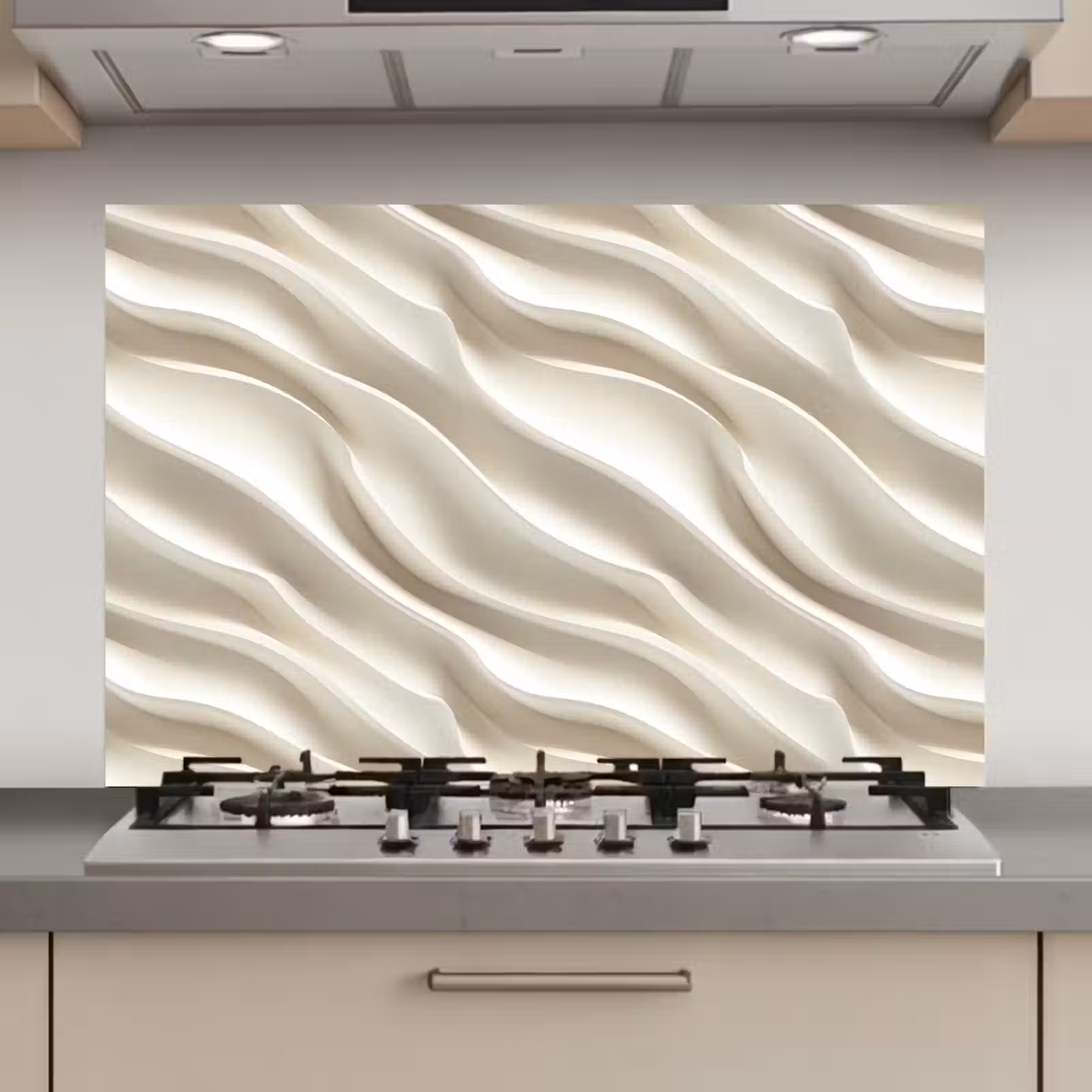Spatscherm keuken - Diagonaal - Golven - Crème — 1