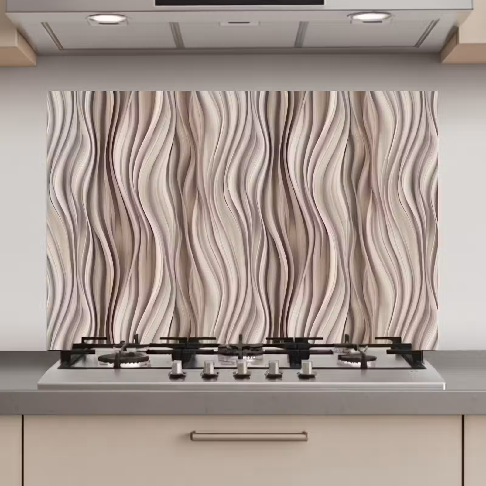 Spatscherm keuken - Golven - 3D - Crème — 1