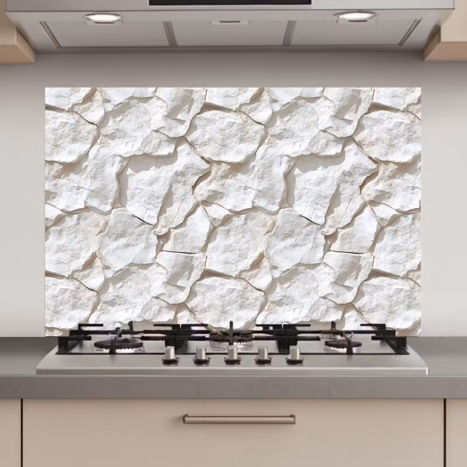 Spatscherm keuken - Structuur - Rots - Wit — 1
