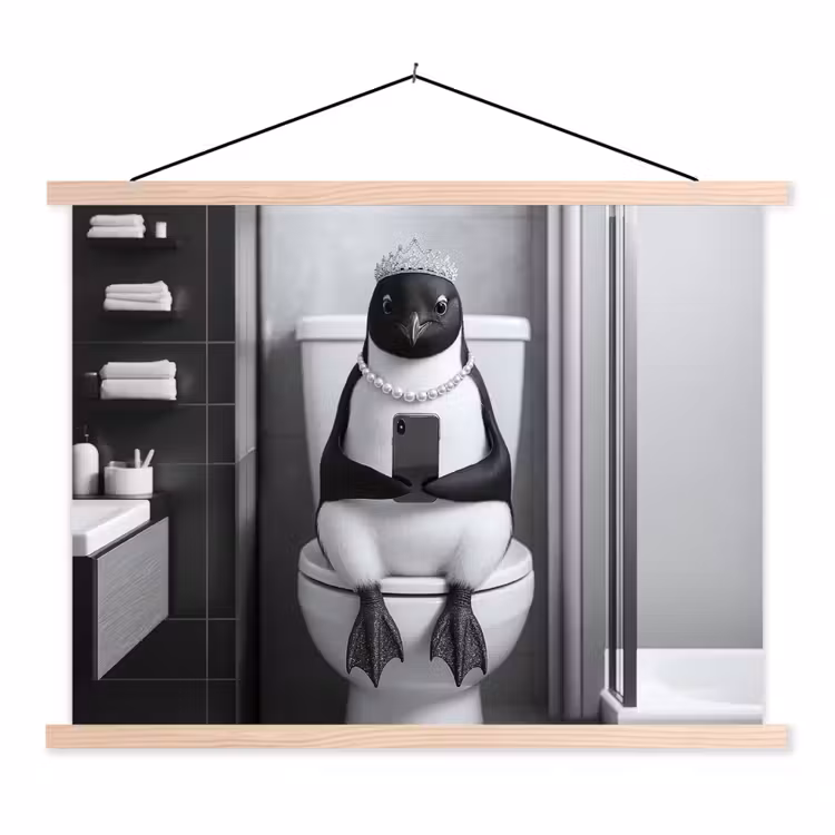 Schoolplaat - Pinguïn - Telefoon - Toilet - Zwart - Wit — 1