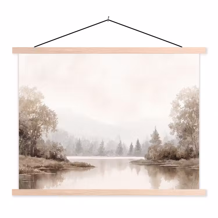Schoolplaat - Rivierlandschap - Minimalistisch - Aardetinten — 1