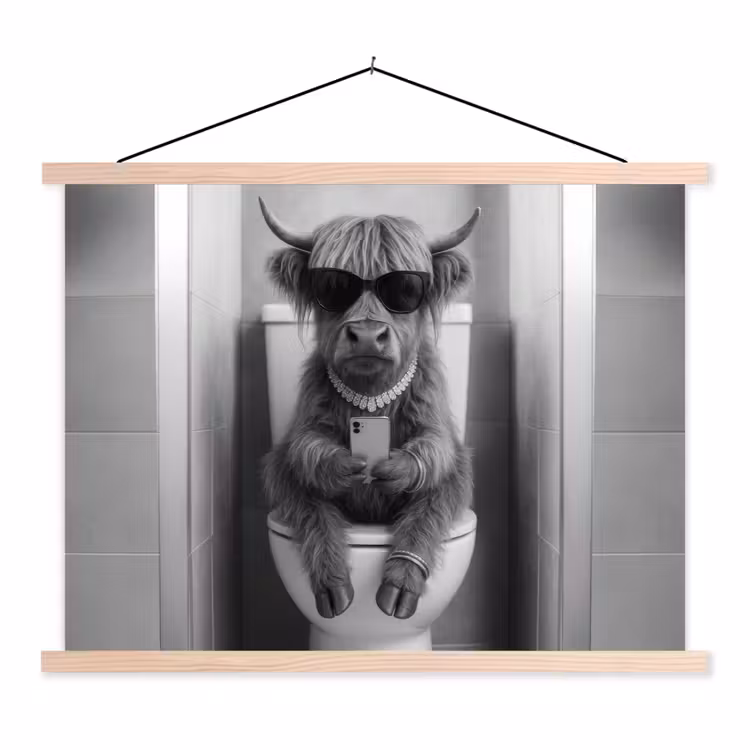 Schoolplaat - Stier - Telefoon - Toilet - Zwart - Wit — 1