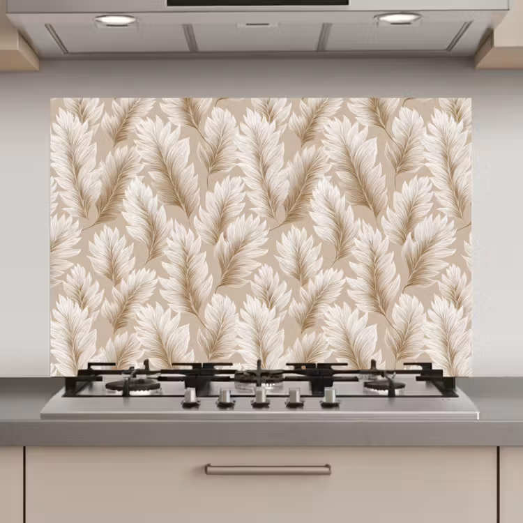 Spatscherm keuken - Botanisch - Patroon - Beige — 1