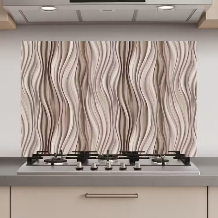 Spatscherm keuken - Golven - 3D - Crème — 1