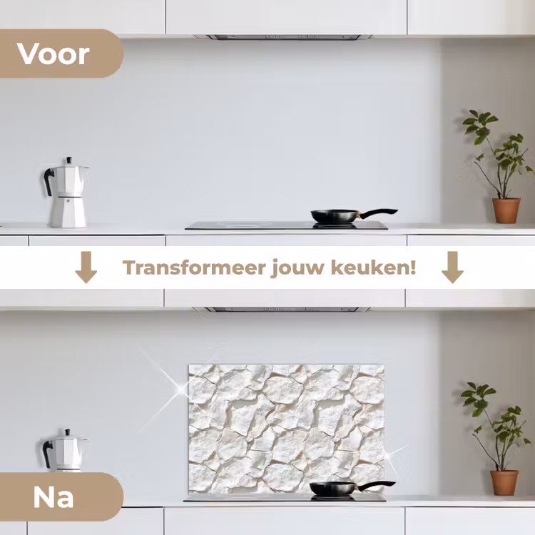 Spatscherm keuken - Structuur - Rots - Wit — 3