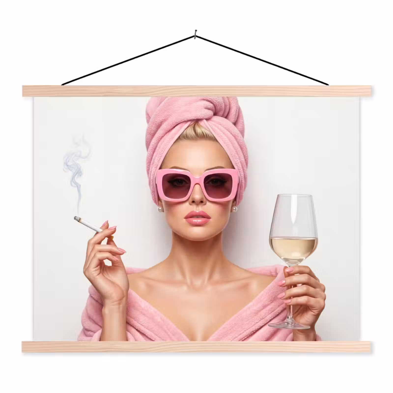 Schoolplaat - Vrouw - Roze - Wijn - Zonnebril — 1