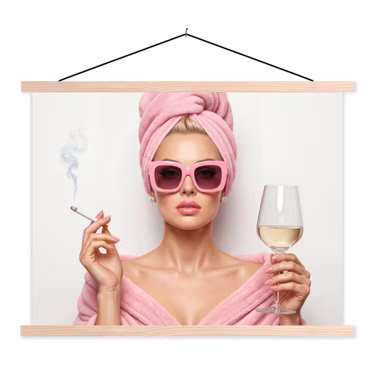 Schoolplaat - Vrouw - Roze - Wijn - Zonnebril — 1