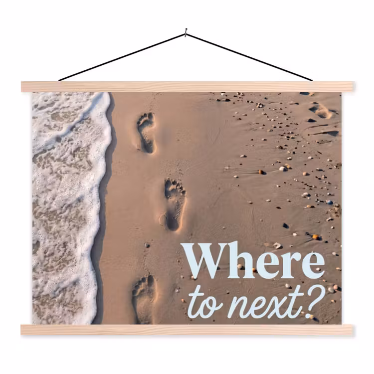 Schoolplaat - Where to next - Strand - Voetstappen — 1