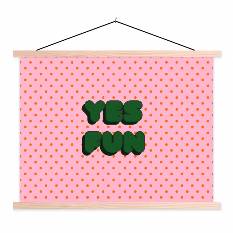 Schoolplaat - Yes fun - Groen - Roze - Stippen — 1