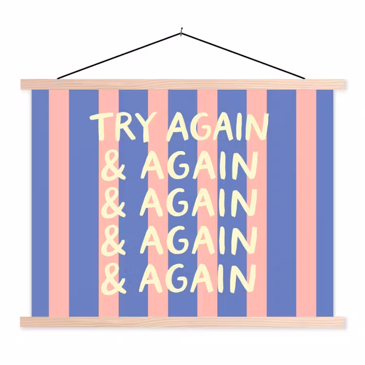 Schoolplaat - Try again - Strepen - Roze - Verticaal - Blauw — 1