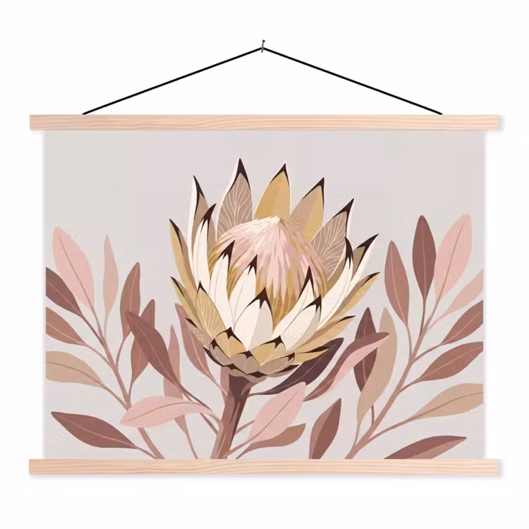 Schoolplaat - Protea - Bloem - Botanisch - Beige — 1