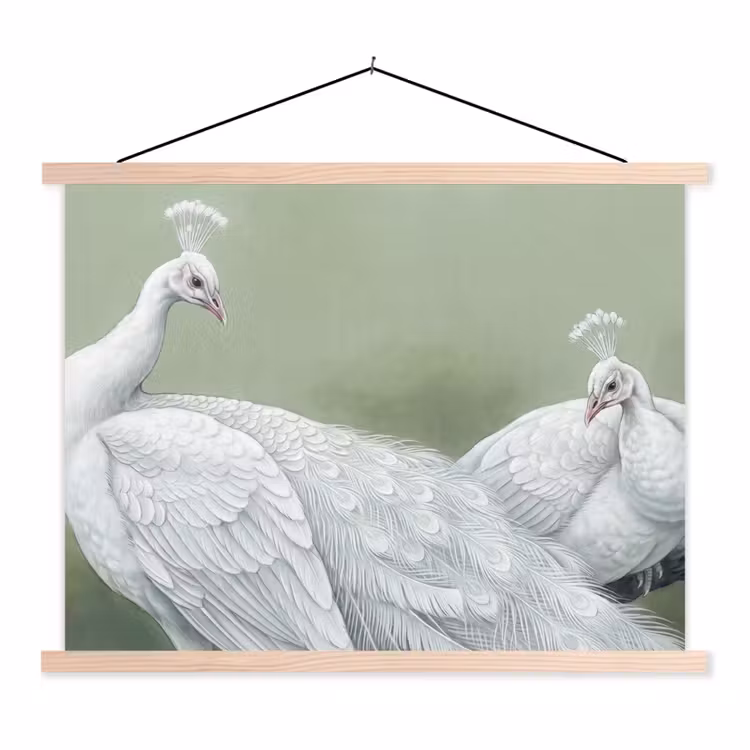 Schoolplaat - Pauwen - Wit - Natuur - Groen — 1