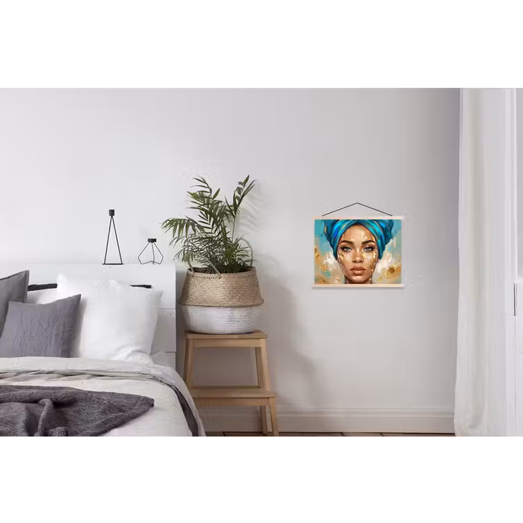 Schoolplaat - Portret - Vrouw - Schilderij - Blauw - Goud - Expressief — 2