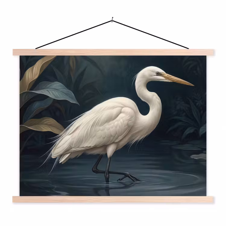 Schoolplaat - Reiger - Water - Natuur - Modern - Wit — 1