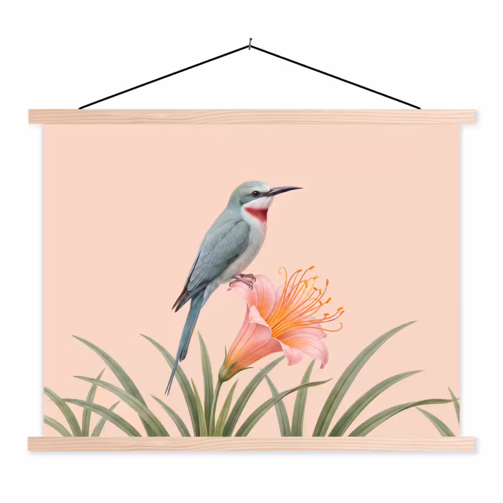 Schoolplaat - Vogel - Bloem - Natuur - Roze — 1