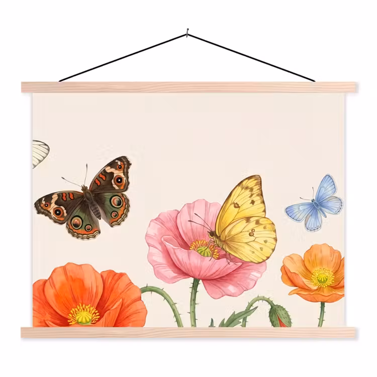 Schoolplaat - Vlinders - Klaprozen - Illustratie - Kleurrijk — 1