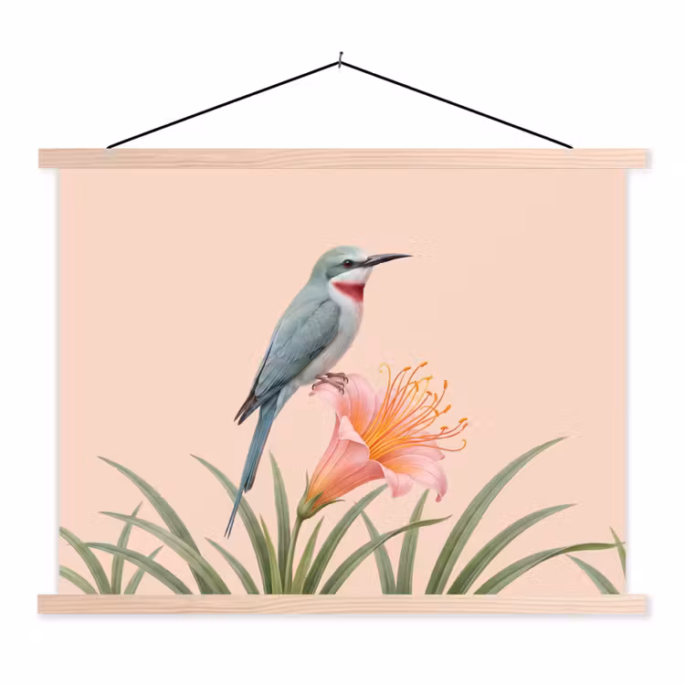 Schoolplaat - Vogel - Bloem - Natuur - Roze — 1