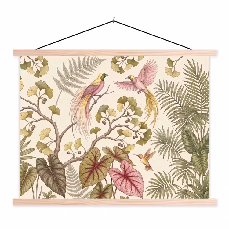 Schoolplaat - Vogels - Tropisch - Botanisch - Roze — 1