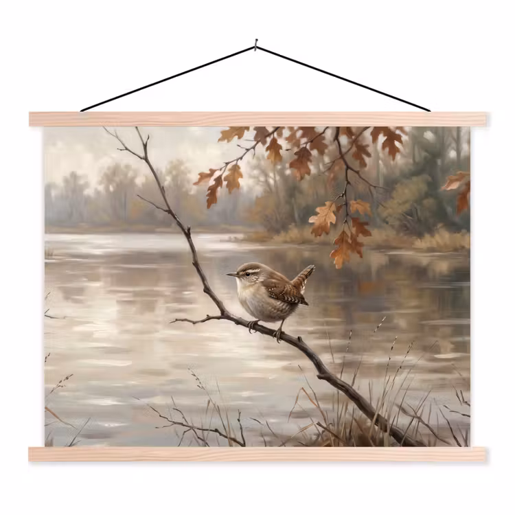 Schoolplaat - Winterkoninkje - Tak - Rivier - Natuur - Sfeervol — 1
