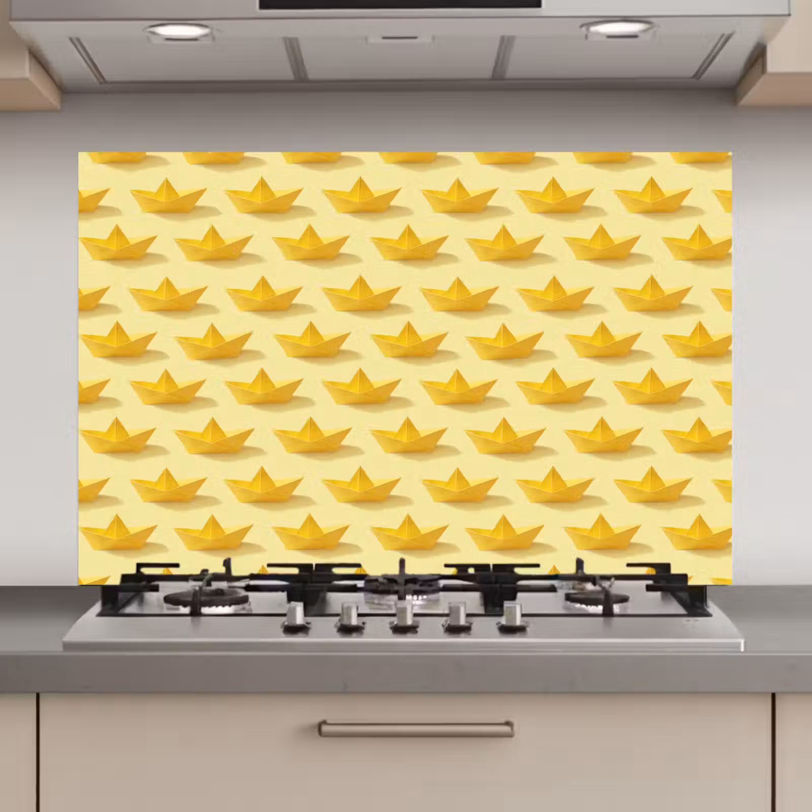 Spatscherm keuken - Bootjes - Origami - Creatief - Geel — 1