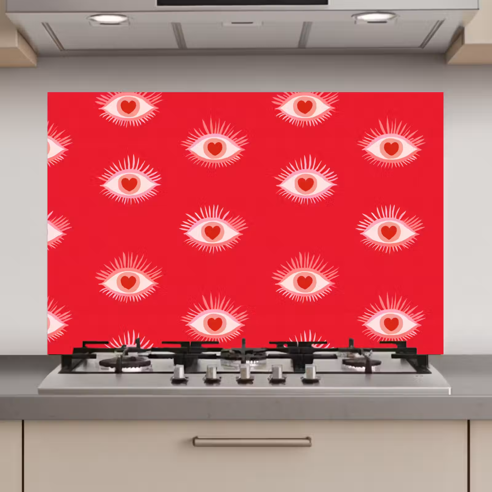 Spatscherm keuken - Ogen - Hart - Abstract - Rood - Roze — 1