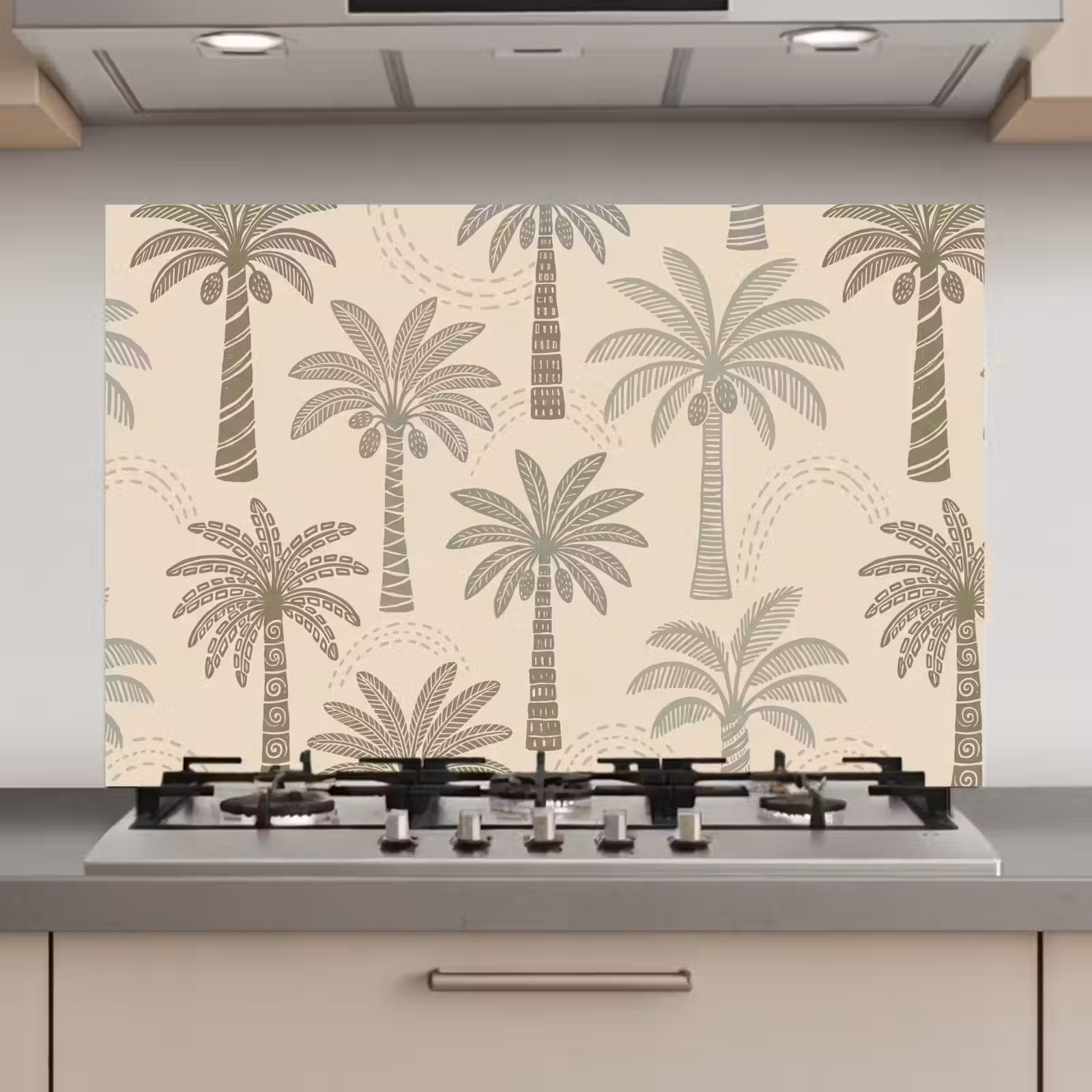 Spatscherm keuken - Palmbomen - Patroon - Tropisch - Beige — 1