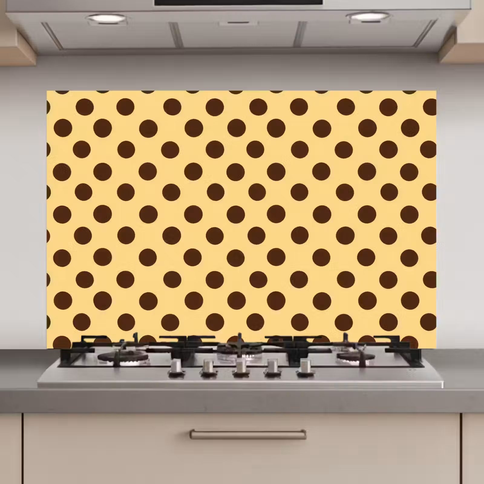Spatscherm keuken - Polka Dot - Stippen - Retro - Geel - Bruin — 1