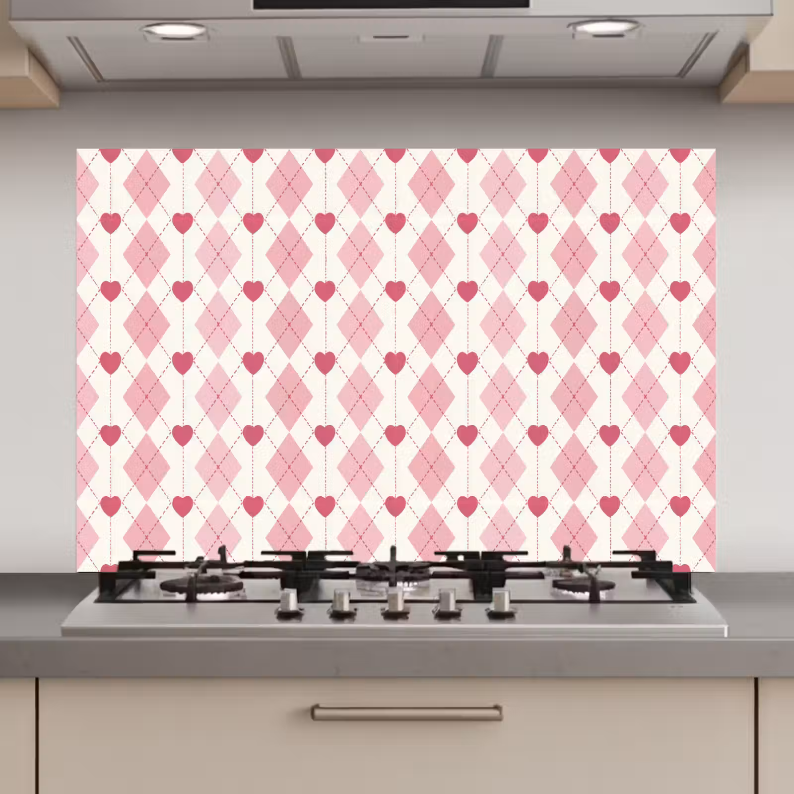 Spatscherm keuken - Ruiten - Klassiek - Roze - Wit — 1