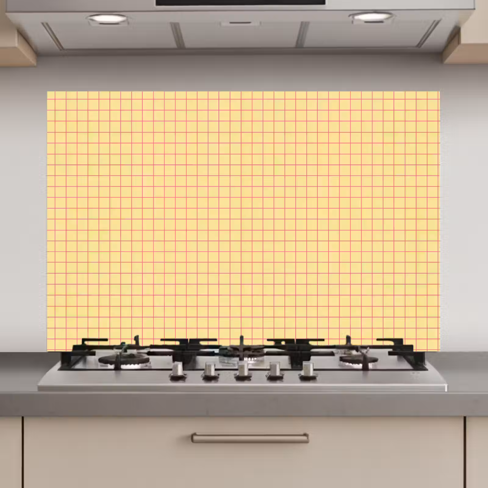 Spatscherm keuken - Ruitjes - Grid - Minimalistisch - Geel - Roze — 1