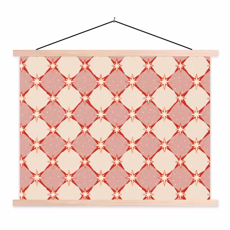 Schoolplaat - Ruiten - Sterren - Vintage - Oudroze - Rood — 1