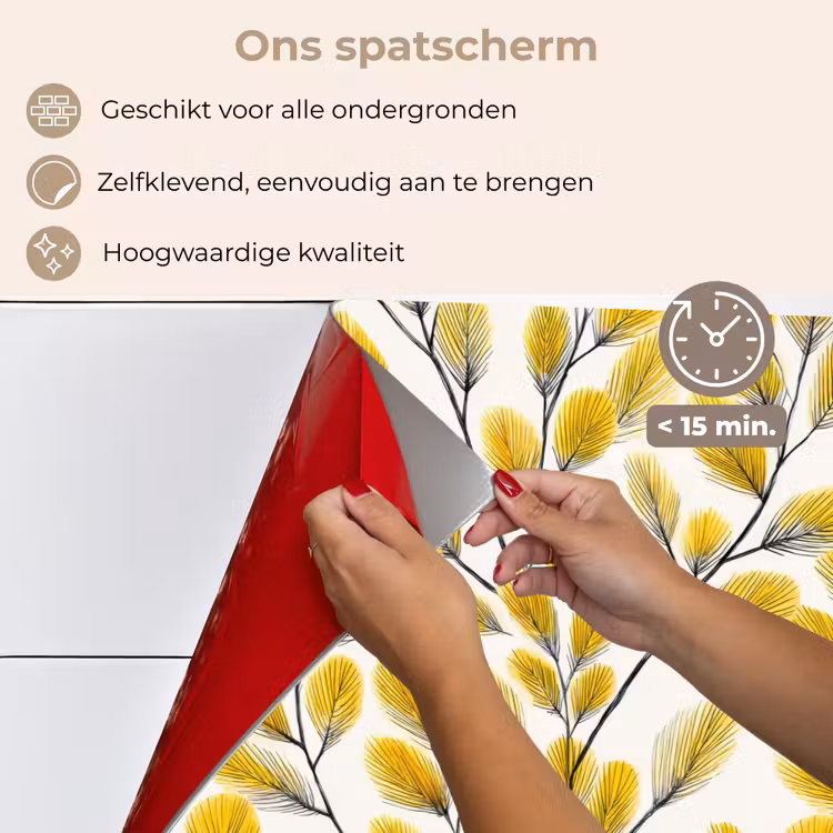 Spatscherm keuken - Bladeren - Botanisch - Elegant - Geel - Zwart — 4