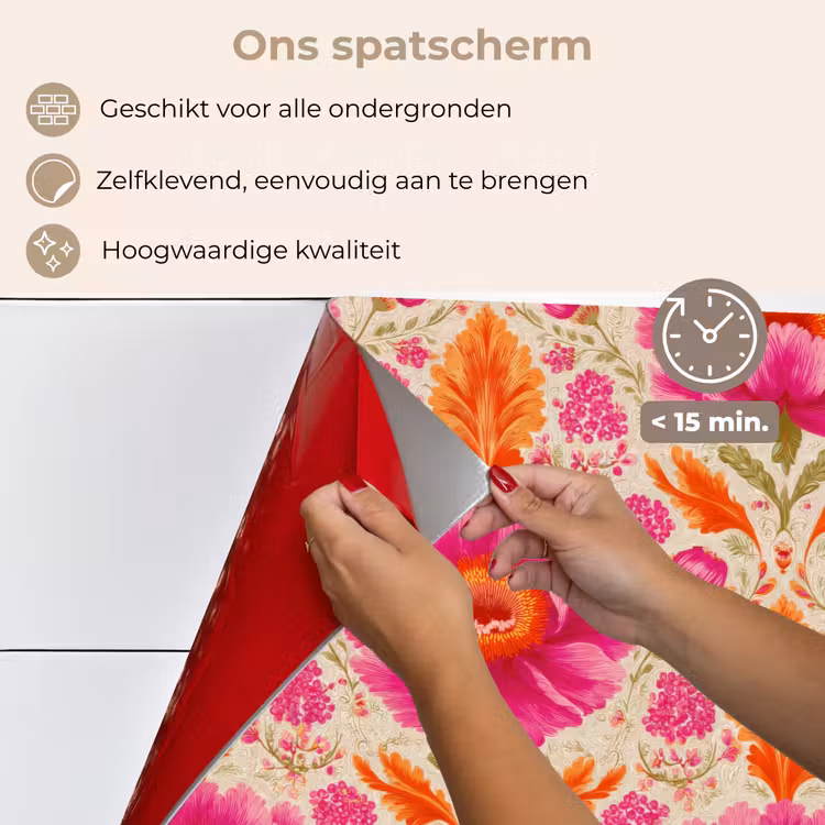 Spatscherm keuken - Bloemen - Barok - Roze - Oranje — 4