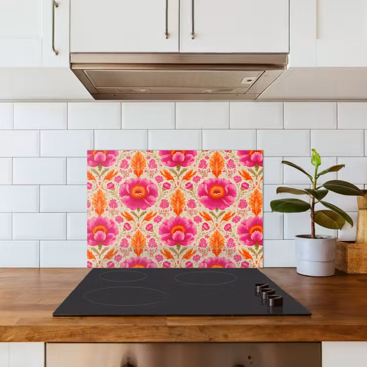 Spatscherm keuken - Bloemen - Barok - Roze - Oranje — 6