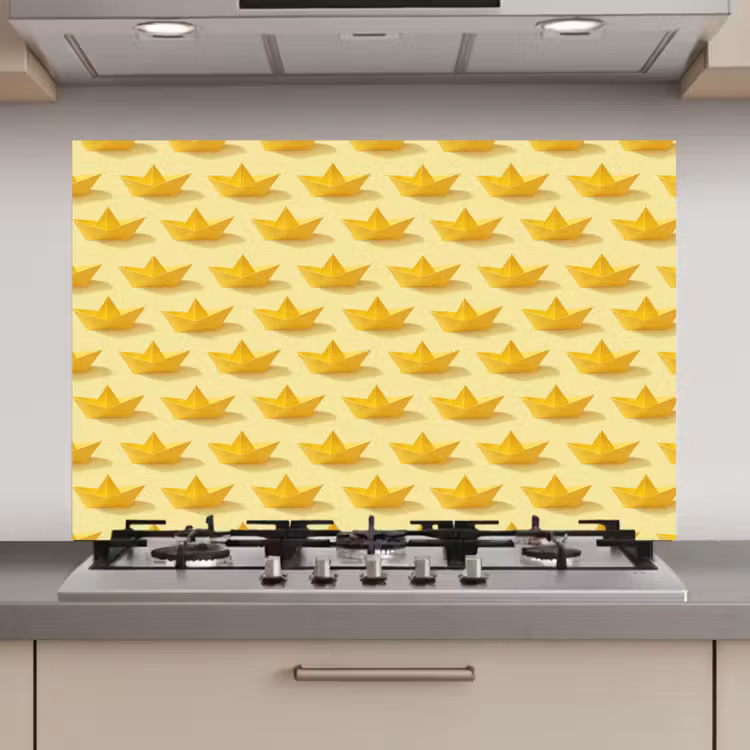 Spatscherm keuken - Bootjes - Origami - Creatief - Geel — 1