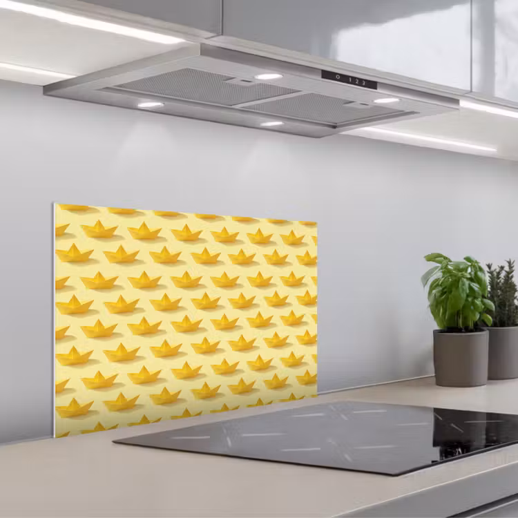 Spatscherm keuken - Bootjes - Origami - Creatief - Geel — 5