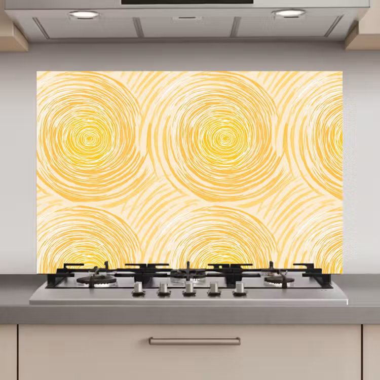Spatscherm keuken - Cirkels - Abstract - Artistiek - Geel — 1