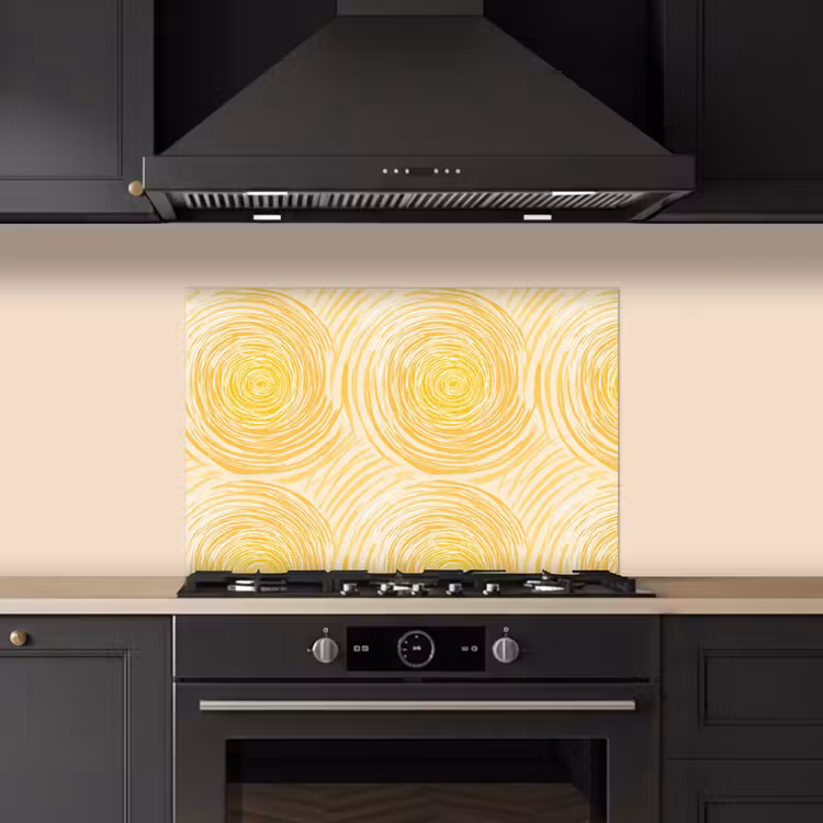 Spatscherm keuken - Cirkels - Abstract - Artistiek - Geel — 2