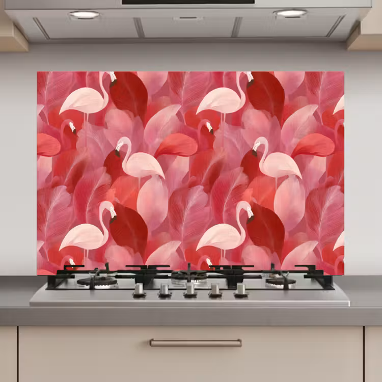 Spatscherm keuken - Flamingo - Botanisch - Elegant - Roze - Rood — 1