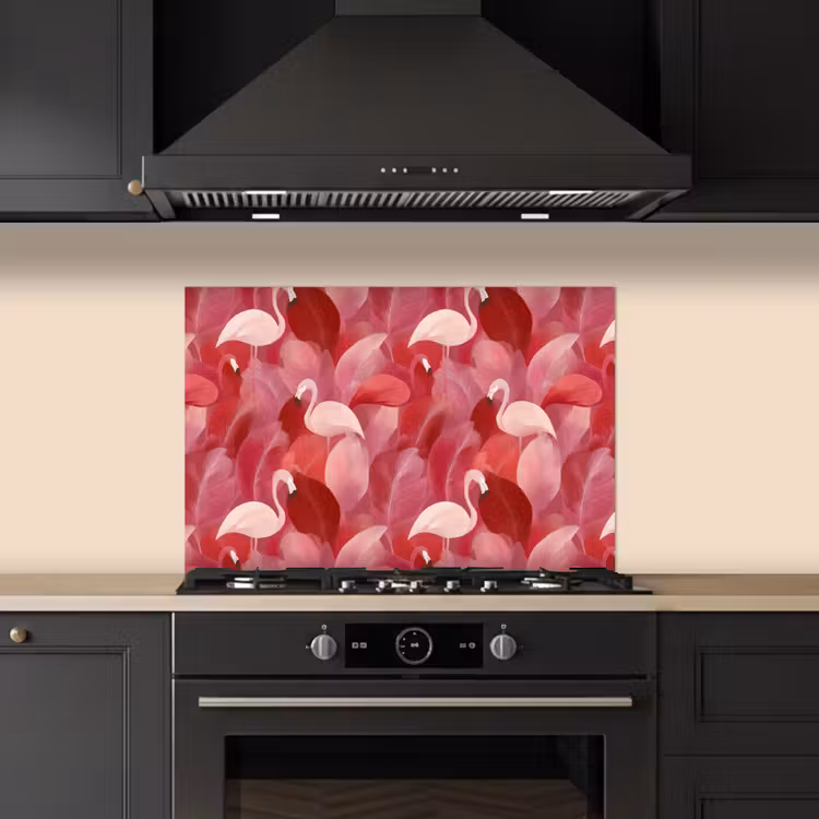 Spatscherm keuken - Flamingo - Botanisch - Elegant - Roze - Rood — 2