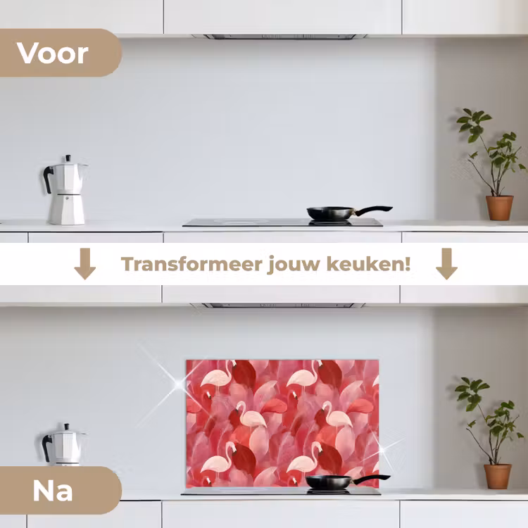 Spatscherm keuken - Flamingo - Botanisch - Elegant - Roze - Rood — 3