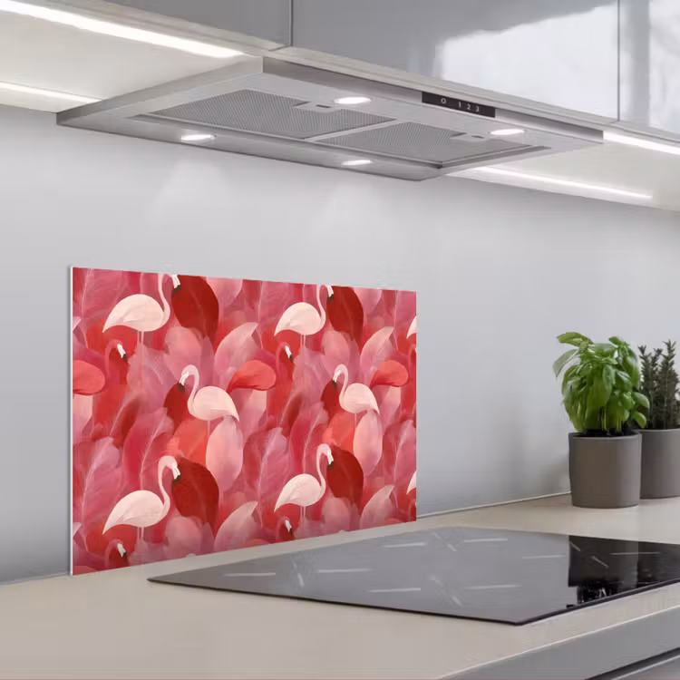 Spatscherm keuken - Flamingo - Botanisch - Elegant - Roze - Rood — 5