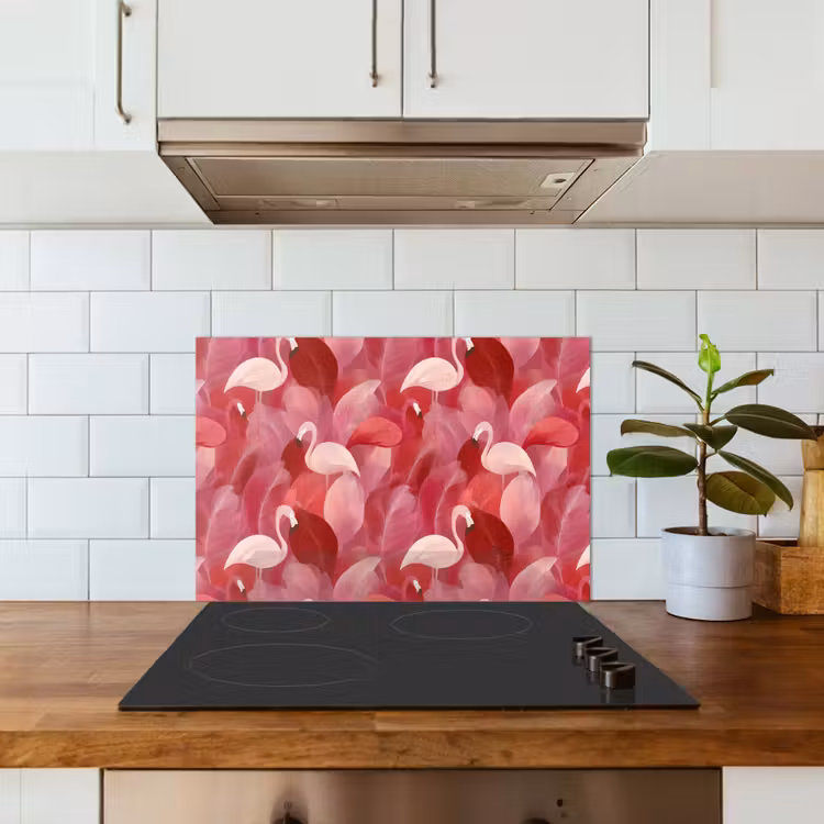Spatscherm keuken - Flamingo - Botanisch - Elegant - Roze - Rood — 6