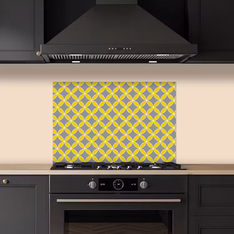 Spatscherm keuken - Geometrisch - Cirkels - Modern - Grijs - Geel — 2