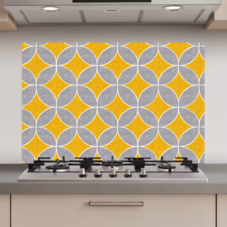 Spatscherm keuken - Geometrisch - Cirkels - Textuur - Grijs - Geel — 1