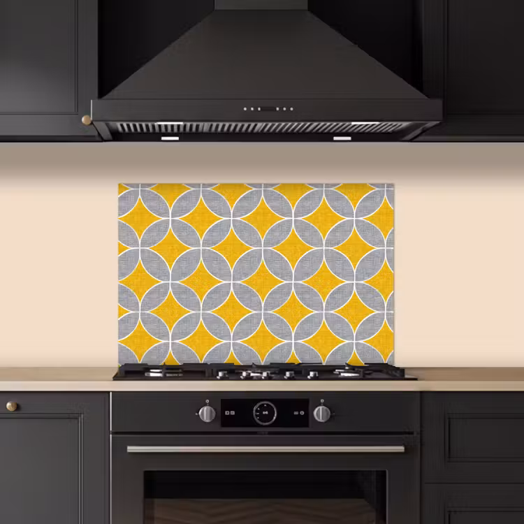 Spatscherm keuken - Geometrisch - Cirkels - Textuur - Grijs - Geel — 2